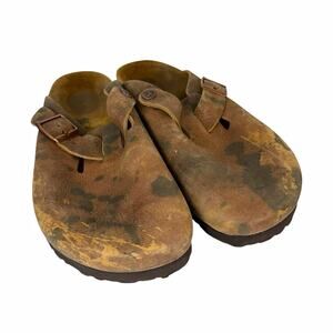 Birkenstock Bostons Men's Brown Leather Buckle Slip-On Slide Sandals EU 42